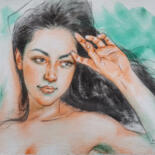 Painting titled "Female nude#23046" by Hongtao Huang, Original Artwork, Watercolor