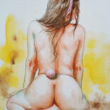 Painting titled "The Bunny Girl" by Hongtao Huang, Original Artwork, Watercolor