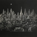 Peinture intitulée "Dark cemetery church" par Humberto Cesar Pornaro, Œuvre d'art originale, Acrylique