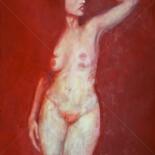 Painting titled "Nude in red" by Husnu Konuk, Original Artwork, Oil