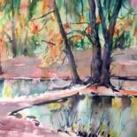 Painting titled "Autumn lake reflect…" by Ibolya Taligas, Original Artwork, Watercolor