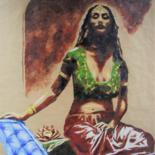 Malerei mit dem Titel "Indienne au lotus" von Idhem San, Original-Kunstwerk, Öl