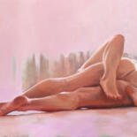 Painting titled "Pink morning." by Igor Shulman, Original Artwork, Oil Mounted on Wood Stretcher frame