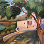 Painting titled "The Red Point. Italy" by Irina Makarova, Original Artwork, Oil Mounted on Wood Stretcher frame