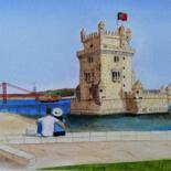 Pintura intitulada "Na Torre de Belém" por Inês Dourado, Obras de arte originais, Aquarela