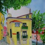 Картина под названием "A Casa Amarela Quin…" - Inês Dourado, Подлинное произведение искусства, Акварель