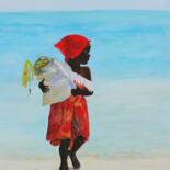 Painting titled "A Menina e o mar" by Inês Dourado, Original Artwork, Acrylic