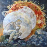 Peinture intitulée "L'Adam primordial,…" par Ingrid Johann, Œuvre d'art originale, Huile Monté sur Panneau de bois