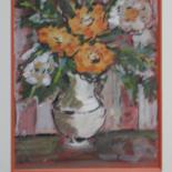 Painting titled "fleurs jaunes dans…" by Ioana, Original Artwork, Gouache