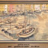 Painting titled "port en ocre (1)" by Ioana, Original Artwork, Gouache