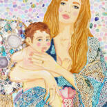 Painting titled "Woman and child / M…" by Irina Bast, Original Artwork, Acrylic Mounted on Wood Stretcher frame