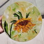 Painting titled "Sunflower, oil pain…" by Iryna Khmelevska, Original Artwork, Oil