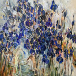 Картина под названием "Blue irises on the…" - Irina Laube, Подлинное произведение искусства, Акрил