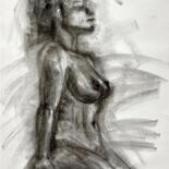 Drawing titled "Naked girl sitting" by Iryna Kopyrina, Original Artwork, Charcoal