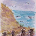 Painting titled "Recanto da praia da…" by Isabel Alfarrobinha, Original Artwork, Watercolor