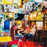 Pintura intitulada "London pub -" por Isabelle Lucas, Obras de arte originais, Óleo Montado em Armação em madeira