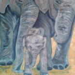 Peinture intitulée "Elephants" par Isabelle Blot, Œuvre d'art originale, Huile Monté sur Châssis en bois
