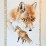 Painting titled "Renard roux" by Isabelle Molinard, Original Artwork, Watercolor