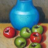 Картина под названием "Blue vase and apples" - Ismail Lawal, Подлинное произведение искусства, Пастель