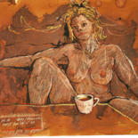 Drawing titled "Pose café n° 12 - C…" by J.-Marc Laloux, Original Artwork, Ink