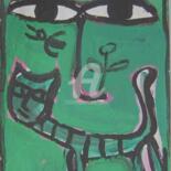 Painting titled "Cat vert" by Monsieur Jaber, Original Artwork