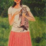 Peinture intitulée "Avec mon chat" par Jacqueline Claux (Jaklinclo), Œuvre d'art originale, Acrylique
