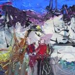 Painting titled "Journée de ski" by Jacques Donneaud, Original Artwork, Acrylic Mounted on Wood Stretcher frame
