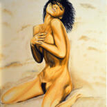 Pittura intitolato "Nue sur le sable" da Jacques Maupas, Opera d'arte originale, Olio Montato su Telaio per barella in legno