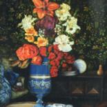 Painting titled "Le vase bleu" by Jacques Moncho (Art d'antan), Original Artwork, Oil