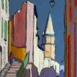 Peinture intitulée "Escaliers rue des M…" par Jacques Peyrelevade, Œuvre d'art originale, Pastel Monté sur Carton