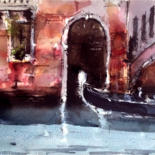 Painting titled "Canales-de-Venecia" by Jacques Villares, Original Artwork, Watercolor