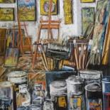 Painting titled "Mon atelier" by Nathalie Jaguin, Original Artwork, Pastel