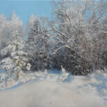 Painting titled "First Snow / Pirmai…" by Janis Zingitis, Original Artwork, Oil Mounted on Wood Stretcher frame