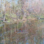 Painting titled "Lake Side in Spring" by Janis Zingitis, Original Artwork, Acrylic Mounted on Wood Stretcher frame