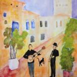 Pittura intitolato "Klezmers in Safed 2" da Janna Shulrufer, Opera d'arte originale, Acquarello
