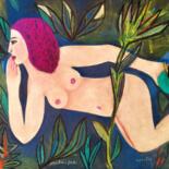 Zeichnungen mit dem Titel "Eve with apple" von Janna Shulrufer, Original-Kunstwerk, Pastell