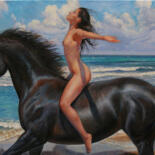 Pintura intitulada "libertad a caballo" por Janto Garrucho, Obras de arte originais, Óleo