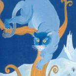 Peinture intitulée "The blue snowcat" par Janusz Malik, Œuvre d'art originale
