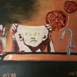 Painting titled "Alexa in the Kitchen" by Jan Wall, Original Artwork, Oil Mounted on Wood Panel