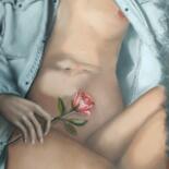 Tekening getiteld "la dame a la rose" door Jean Alvarez, Origineel Kunstwerk, Pastel