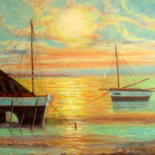 Peinture intitulée "coucher de  soleil…" par Lebreton-Hays, Œuvre d'art originale, Acrylique