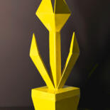 Sculpture titled "Tulipe jaune" by Jean-Claude Singla, Original Artwork, Metals