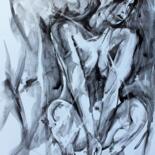 Painting titled "531 : Nue accroupie" by Jean-Luc Lopez, Original Artwork, Ink