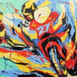 Painting titled "844 Tour de circuit" by Jean-Luc Lopez, Original Artwork, Oil Mounted on Wood Stretcher frame