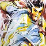 Pittura intitolato "204 Tennis bleu" da Jean-Luc Lopez, Opera d'arte originale, Inchiostro