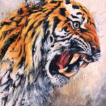 Painting titled "Colère de tigre" by Jean-Luc Lopez, Original Artwork, Oil