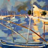 Painting titled "Port Camargue, la C…" by Jean-Noël Le Junter, Original Artwork, Oil Mounted on Wood Stretcher frame