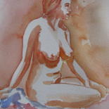 Painting titled "Nu assis, de profil" by Jean-Noël Le Junter, Original Artwork, Watercolor