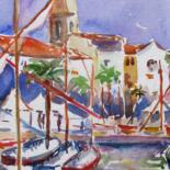 Painting titled "Pointus à Sanary 4" by Jean-Noël Le Junter, Original Artwork, Watercolor Mounted on Cardboard