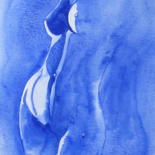 Painting titled "Blue profile" by Jean-Noël Le Junter, Original Artwork, Watercolor Mounted on Cardboard